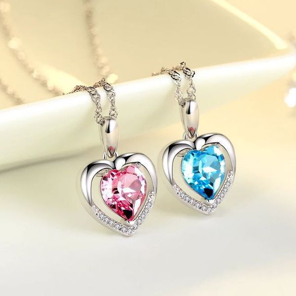 

fashion jewelry my heart forever pendant necklace heart shape lady set with crystal elements necklace for women cross wholesale, Silver