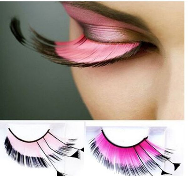 

stage exaggeration handmade false eyelashes tail lengthened feather false eyelashes european american party pink