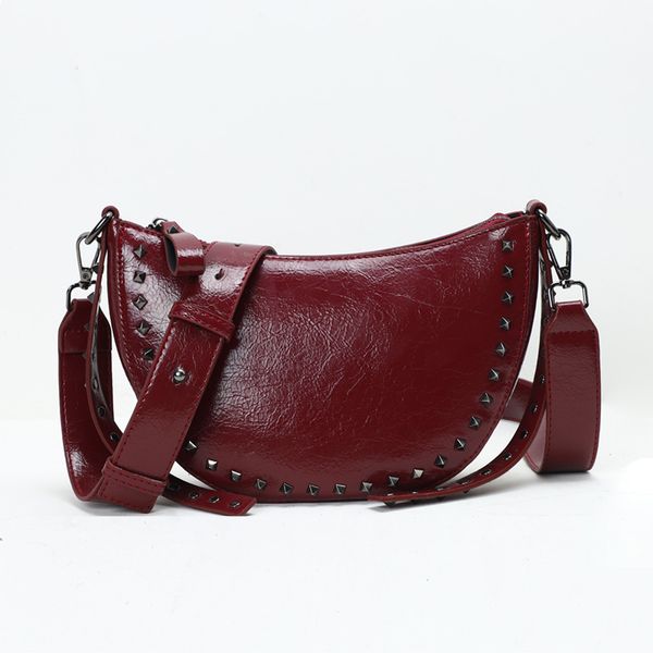 

fashion rivet crossbody bags women half round messenger bag vintage leather luxury handbags women bags designer shoulder bag
