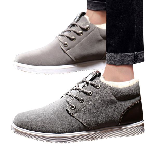

muqgew fashion sneakers plush pu rubber men shoes lace up non slip solid winter bandage falt with warm sneaker zapatos de hombre, Black