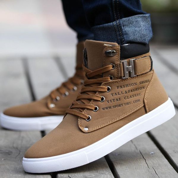 

2019 spring autumn lace-up men's canvas shoes big size man buckle casual ankle boots winter fashion leather shoes mens, Black