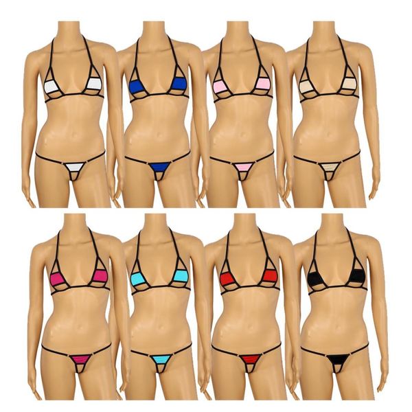 

2019 micro bikini set women two piece swimsuit stripe bikinis mini swimwear halter bra and g string briefs underwear