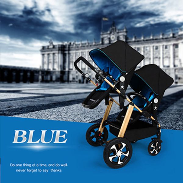 

twins baby stroller carton two seats baby cart golden frame black basis light folding baby carriage face mum pram