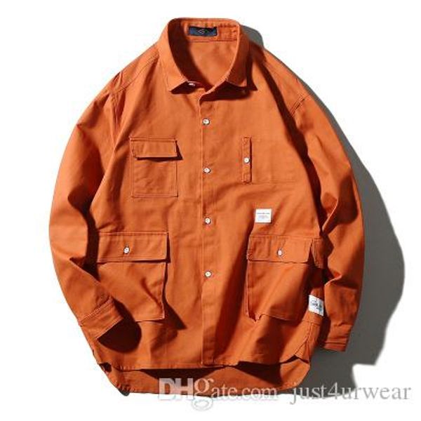 

мужские новые поступающие хлопчатобумажные рубашки пальто с несколькими карманами оранжевый японский harajuku хип-хоп карманы мужские рубашк, White;black