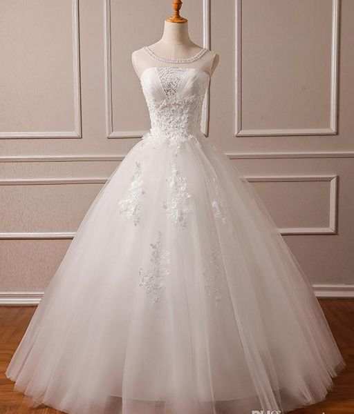 Foto originale Abiti da sposa taglie forti in pizzo Vendita a buon mercato Sheer Neck Lace up Tulle Lungo Vestido De Noiva Cina Abiti da sposa DH4172