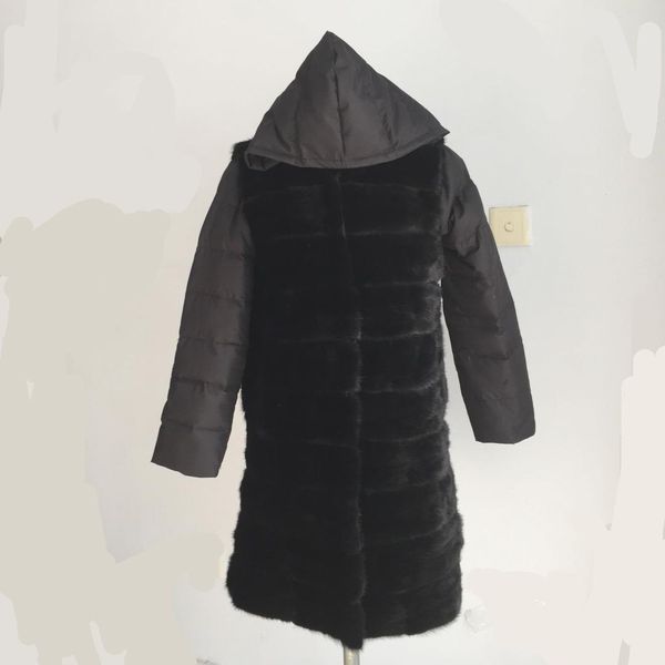 

linhaoshengyue women long coat with big hood eiderdown sleeve, Black