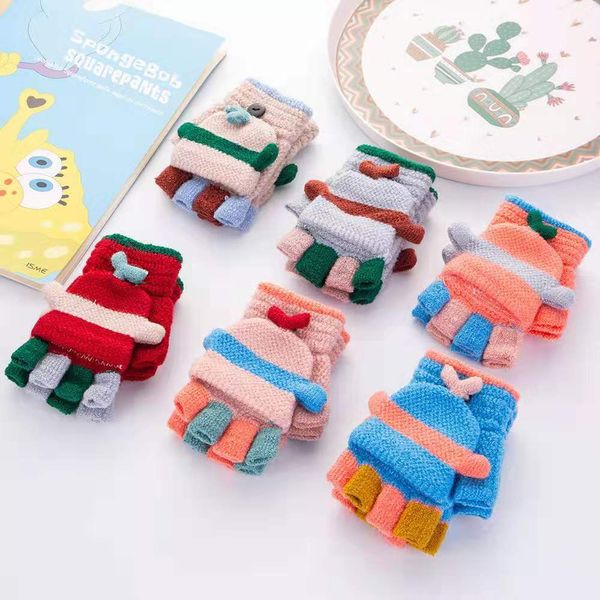 

3-10t new arrival winter children gloves warm baby boys girls mittens kids knitted patchwork thicken gloves, White