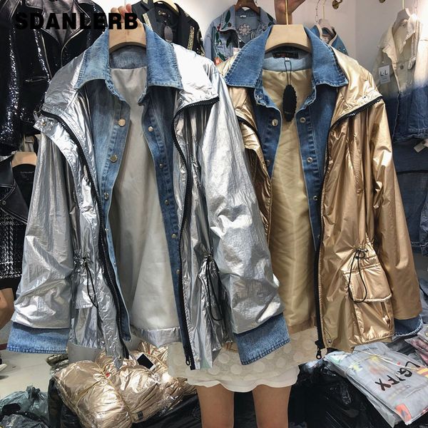 

2019 winter coat woman new korean denim stitching light-feather cotton padded parka female lady streetwear warm coat coats, Tan;black