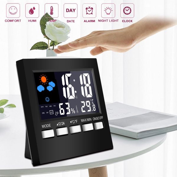 

lcd сигнализации календарь погоды мода цвет экрана weather clock snooze функция цифровой дисплей термометр влажности cock другие часы, как у