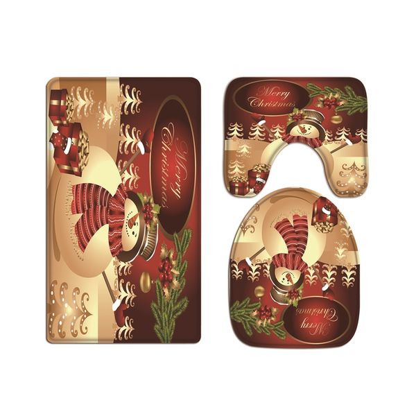 

festive christmas snowman digital printed flannel toilet three-piece