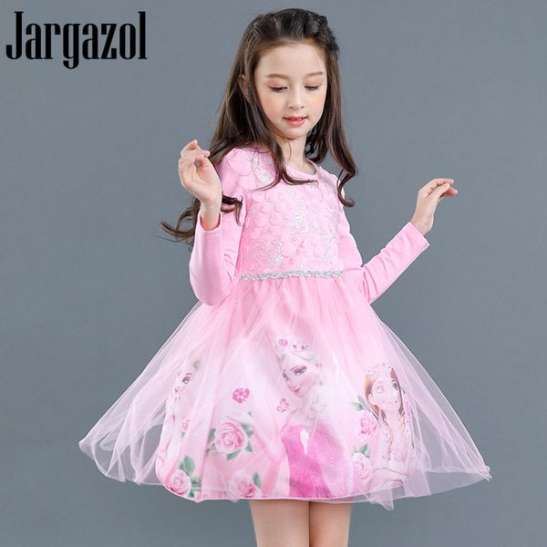 

toddler girl dresses cartoon lisa anna princess printed 3d flower embroidery mesh long sleeve spring dress girl party clothes, Red;yellow