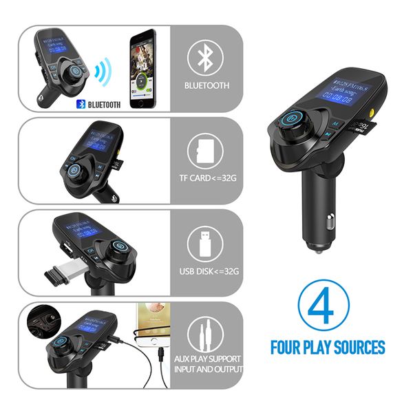 

t11 lcd display bluetooth hands-car auto kit usb charger fm transmitter wireless fm modulator tf card audio music player with package