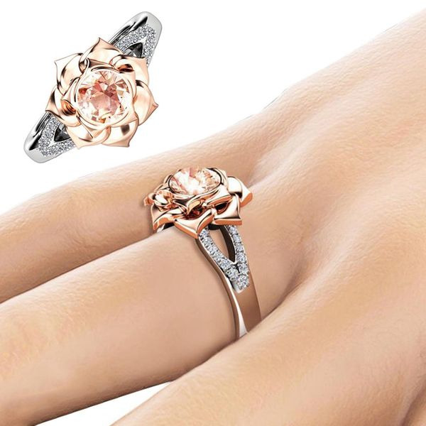 

women flower rhinestone shiny wedding engagement ring jewelry decor, Silver