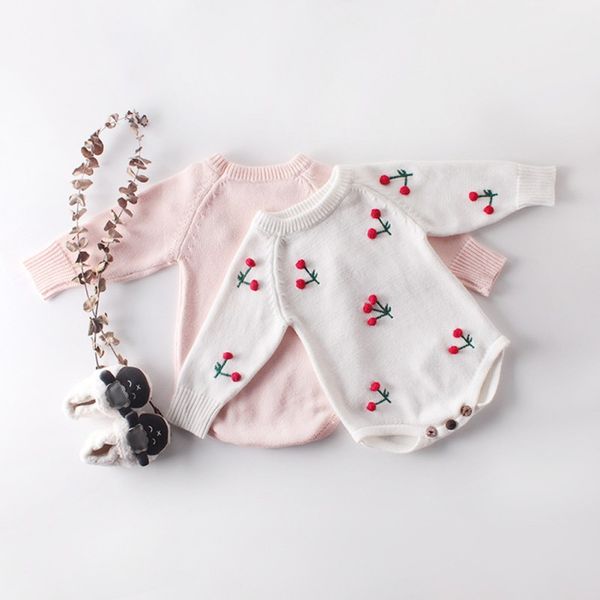 

cute irl romper autumn newborn baby romper long sleeve knitted baby clothes cotton cherry infant baby jumpsuit girl clothes, Blue