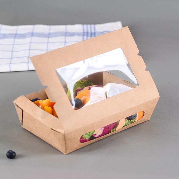 

50шт одноразового ланч салат суша еда на вынос коробки для упаковки продуктов питания открытого фрукты, барбекю для пикника с прозрачным окн