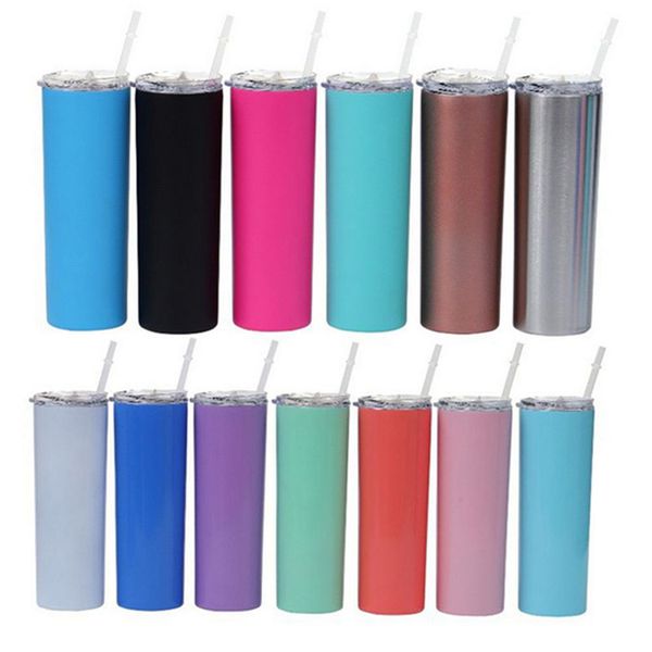 

new 20oz skinny tumbler stainless steel water bottle classic tumbler with straws double wall vacuum insulated beer cups travel mug iia189