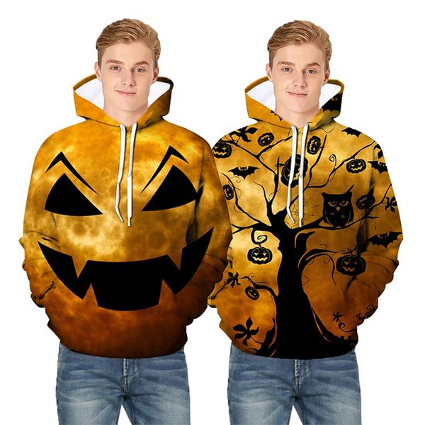 

doudoulu mens scary halloween pumpkin 3d print hooded party long sleeve men sweatshirt hoodie casual zipper hooded jackets #cl3, Black