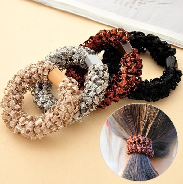

400pcs/lot diy simple multi fabrics overstriking rubber band elasticity popcorn hair bands styling tool accessory ha1681, Brown