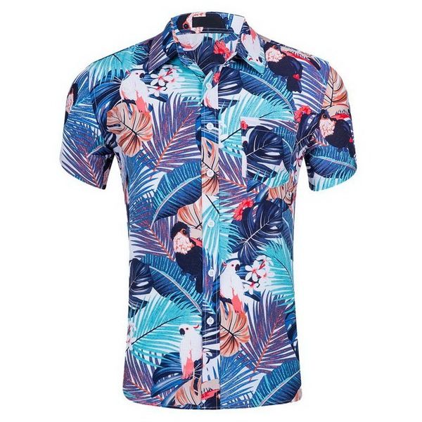 

laamei summer fashion mens shirt slim short sleeve floral shirt hawaiian men clothing trend plus sizes casual flower shirts, White;black