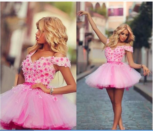 

ball gown short off shoulder pink tulle flowers plus size homecoming dresses pink ruffle plus size cocktail dresses quality, Red