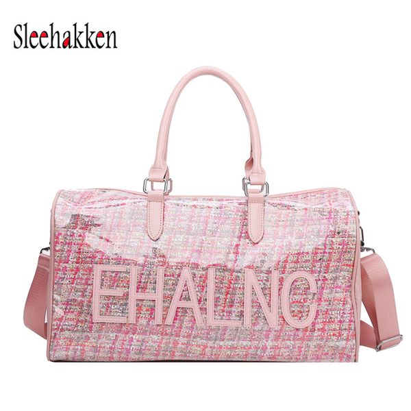

pvc travel bags large capacity female duffel bag waterproof male duffel bag tote bags carrying baggage pink black big