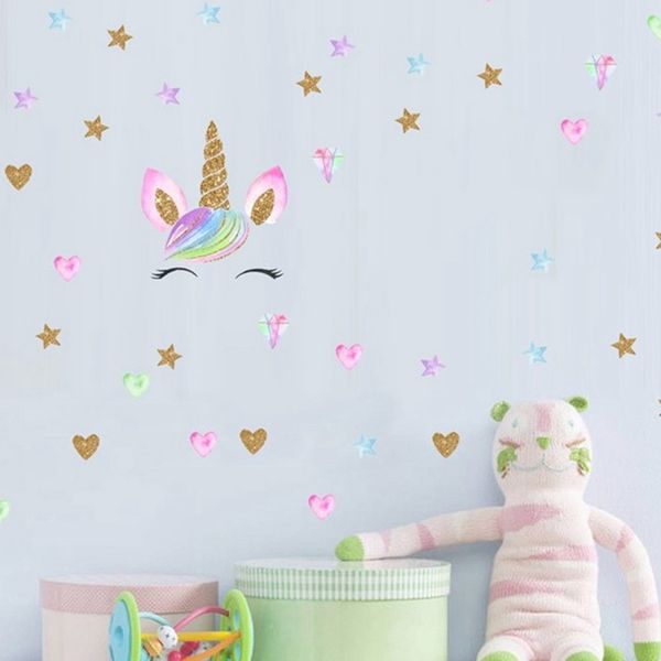 

творческое unicorn цветок самоклеящиеся стикеры стены золото и розовый горошек art таблички для девочек спальня гостиная home decor 25 * 25с