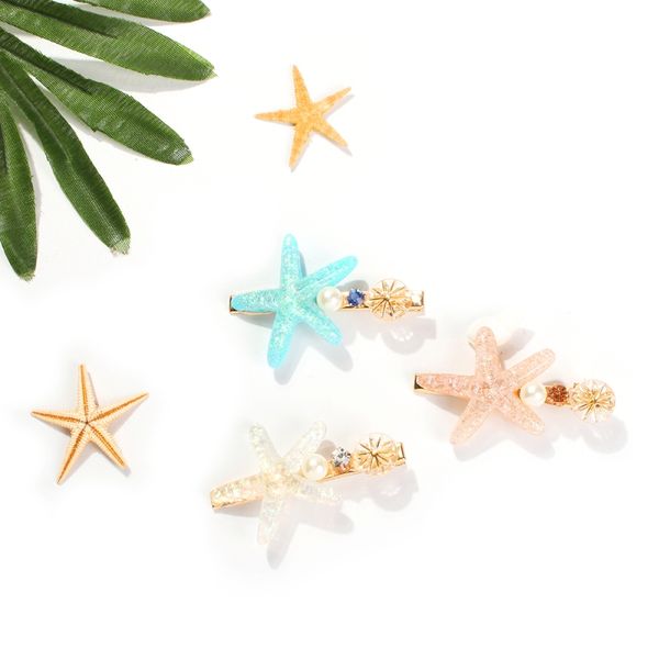 

solememo fashion resin starfish hairpins for women hair clips alloy barrettes girls sweet hair grips accessories wholesale f0381, Golden;white