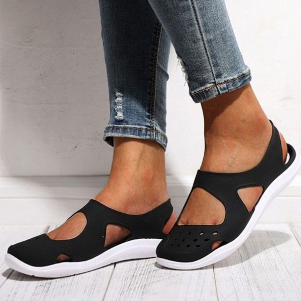 

women sandals fashion lady girl summer comfortable casual jelly shoes female hollow out mesh flats beach shoes plus size, Black