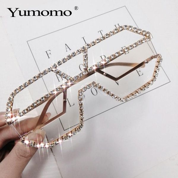 

роскошный 10 цвет one piece объектива rhinestone солнцезащитные очки женщины крупногабаритные площади солнцезащитные очки марка дизайнер муж