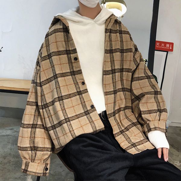 

2019 spring and autumn new youth popular cotton loose fashion casual striped long-sleeved shirt tide gray / khaki -2xl, White;black