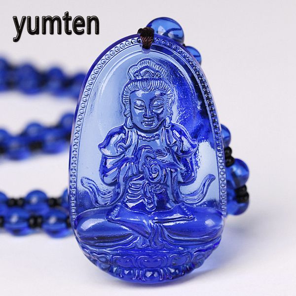 

yumten kyanite necklace pendant natural stone buddha guardian bead chain lucky gift crystal carved fine women jewelry men qualit, Silver