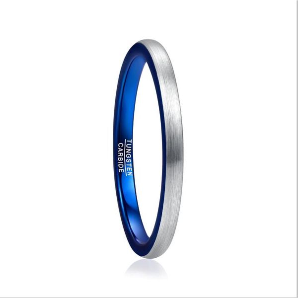 

2mm women's tungsten ring brushed inner blue carbide engagement ring silver simple for party daily jewelry, Slivery;golden