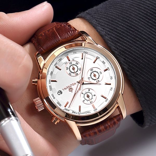 

2019 orkina men sports watches men's quartz date clock man leather wrist watch male relogio masculino, Slivery;brown
