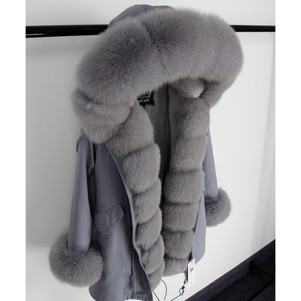 Мода-мамаоконг серый натуральный настоящий лис меховой куртку пальто женщин мода реальный меховой пальто длинные парки зима Black Parkamx190822