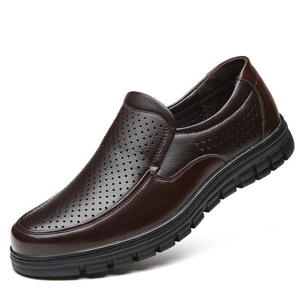 

hollow shoes for men slip-on shoes cool loafer non-slip breathable casual work flats father round toes zy377, Black
