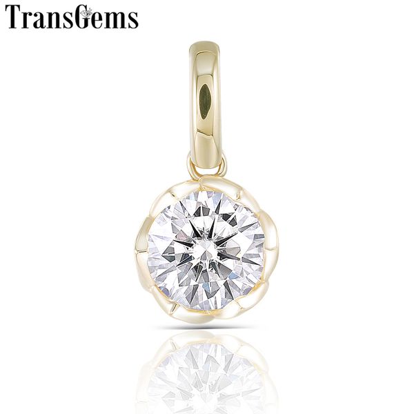

transgem 1ct 6.5mm f цвет муассанит подвеска 14k желтое золото 585 классический slide подвеска для женщин y190726, Golden;silver