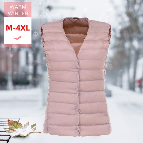 

m-4xl women white duck down vest female ultra light slim thin sleeveless coat warm single breasted waistcoat windproof liner, Black