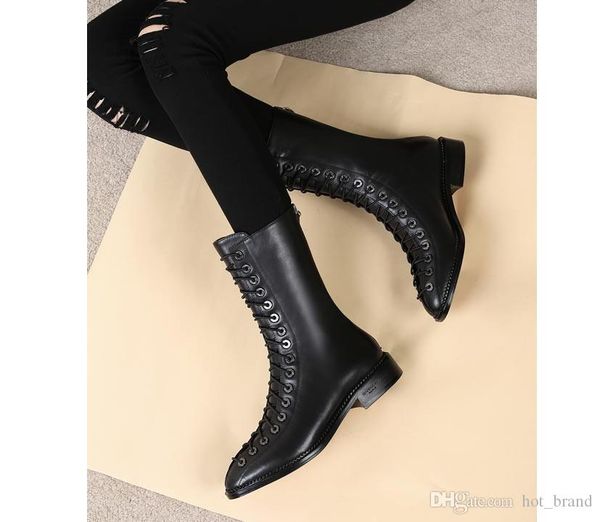 ladies flat black lace up ankle boots