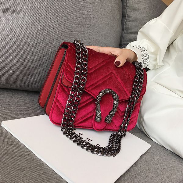 

factory direct brand women bag winter new snakehead lock velvet bag classic embroidered line wavy women chain bag elegant temperament small