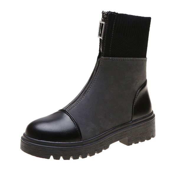 

cinessd ankle boots women fashion zipper black comfortable pu leather stretch cloth boots ladies autumn botas mujer invierno