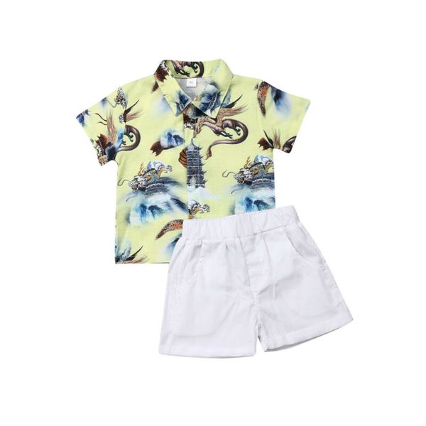 

2019 hip kids baby boys formal suits totems t-shirt+shorts summer 2pcs child boy outfit short sleeve +white shorts 0-5y