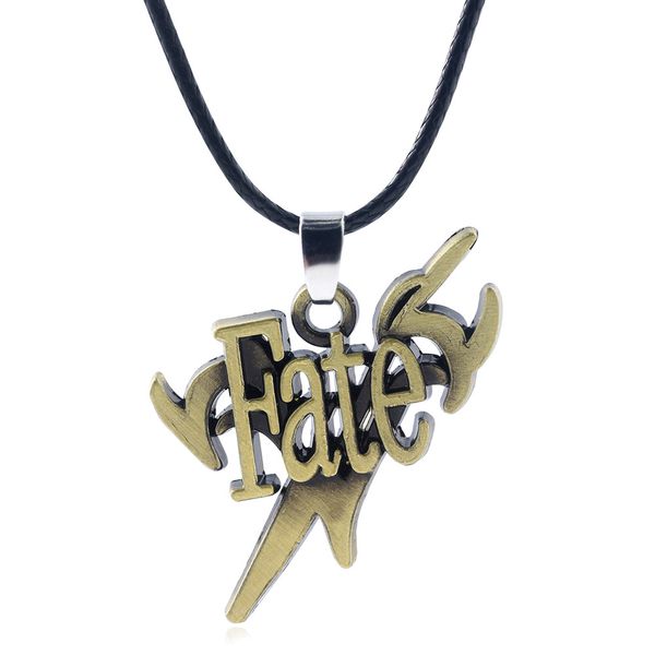 

anime fate stay night pendant necklace bronze metal lancer logo long necklace rope chain for men choker jewelry accessories, Silver