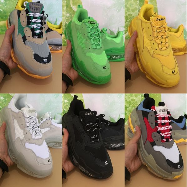 

luxury crystal sole triple s sneakers mens womens casual shoes triple green yellow paris 17fw fashion casual platform designer shoes 36-45, Black