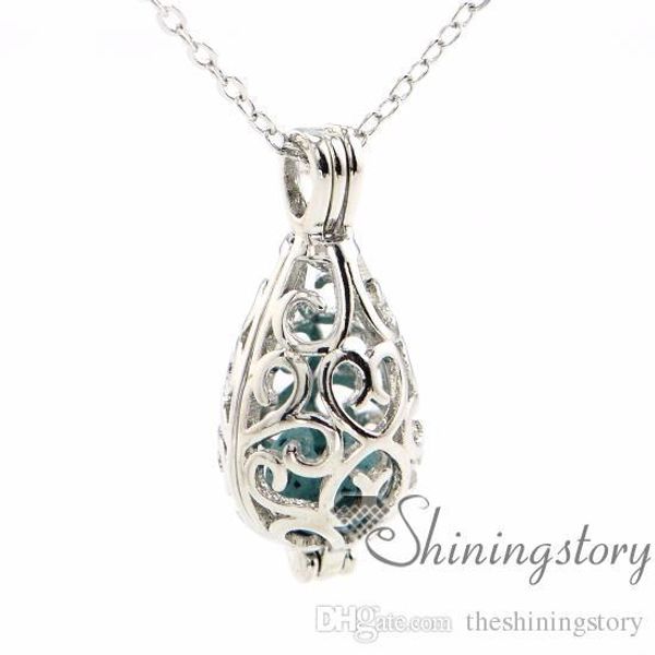 

teardrop openwork essential oil necklace diffuser necklace wholesale perfume necklace aromatherapy jewelry diffusers metal volcanic stone, Silver