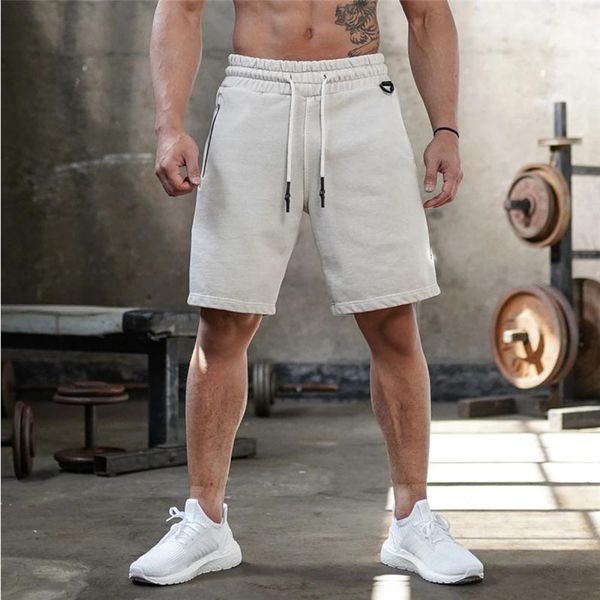 

summer new fashion men's casual pants fitness sports shorts men's fashion sports casual solid color five-point pants, White;black