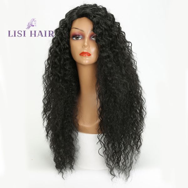 

lisi hair 28 длинные вьющиеся волосы высокотемпературный парик волос афроамериканская прическа синтетические парики для женщин черный натура, Black