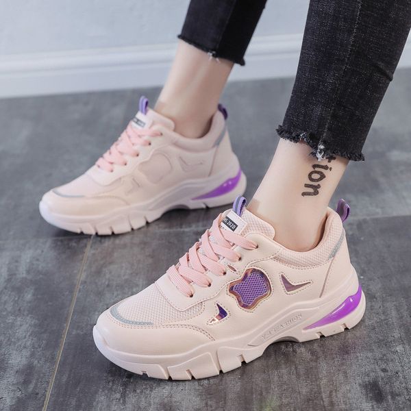 

shofort women shoes casual sneakers dad footwear wild sports ladies shoes spring women's lace-up wedges zapatos de mujer, Black