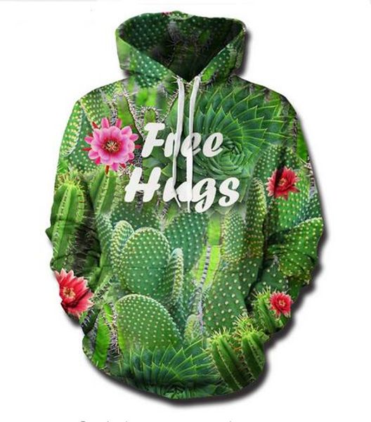 

новая мода хип-хоп толстовка мужчины / женщины 3d повседневная толстовки кактус унисекс harajuku стиль свободные пуловеры толстовки us0114, Black