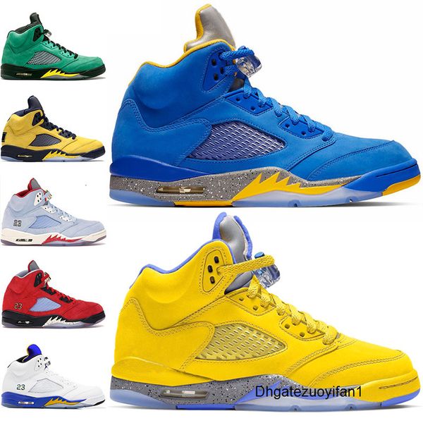 

5 men basketball shoes 5s ice blue ducks laney yellow white trophy room mens trainer athletic sports sneakers online sale