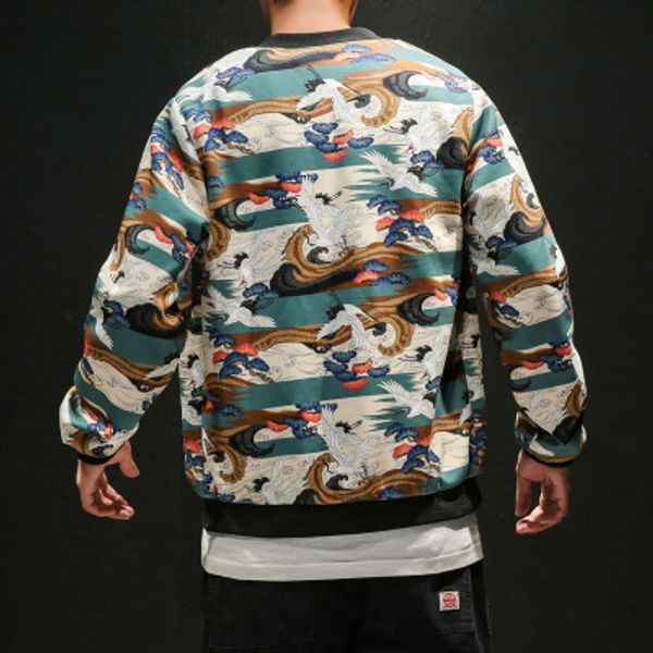 

japanese crane printed jacket men fashions polyester hip hop streetwear bomber jacket men coat men jacket coat 5xl autumn high quality, Black;brown